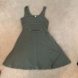 Green and white striped skater dress